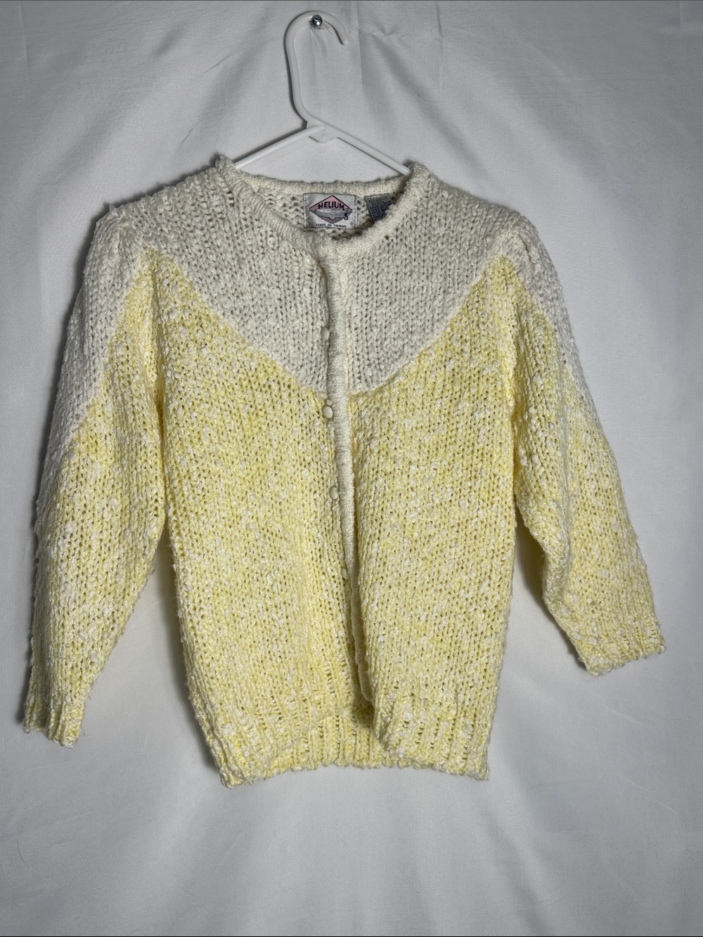 Vintage Helium Soft Yellow & Cream Textured Knit Cardigan Small